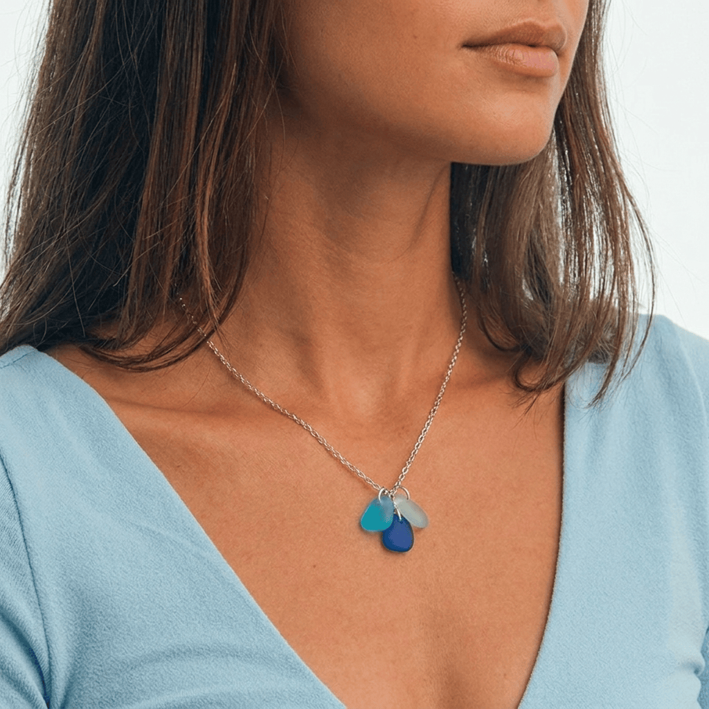 Saves Marine Animals The Ocean Tears Necklace - Recycled Triple Frosted Sea Glass Drop Pendant - image 1