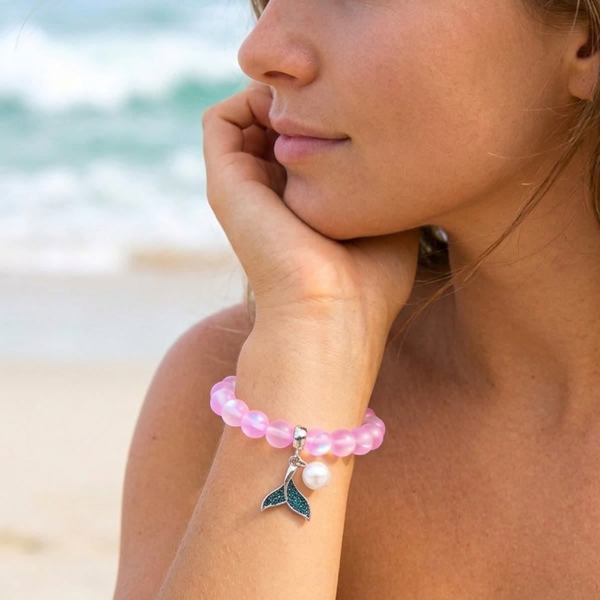 Save The Ocean Whale Bracelet - Recycled 8mm Frosted Sea Glass Beads With Whale Tail Charm - image 23
