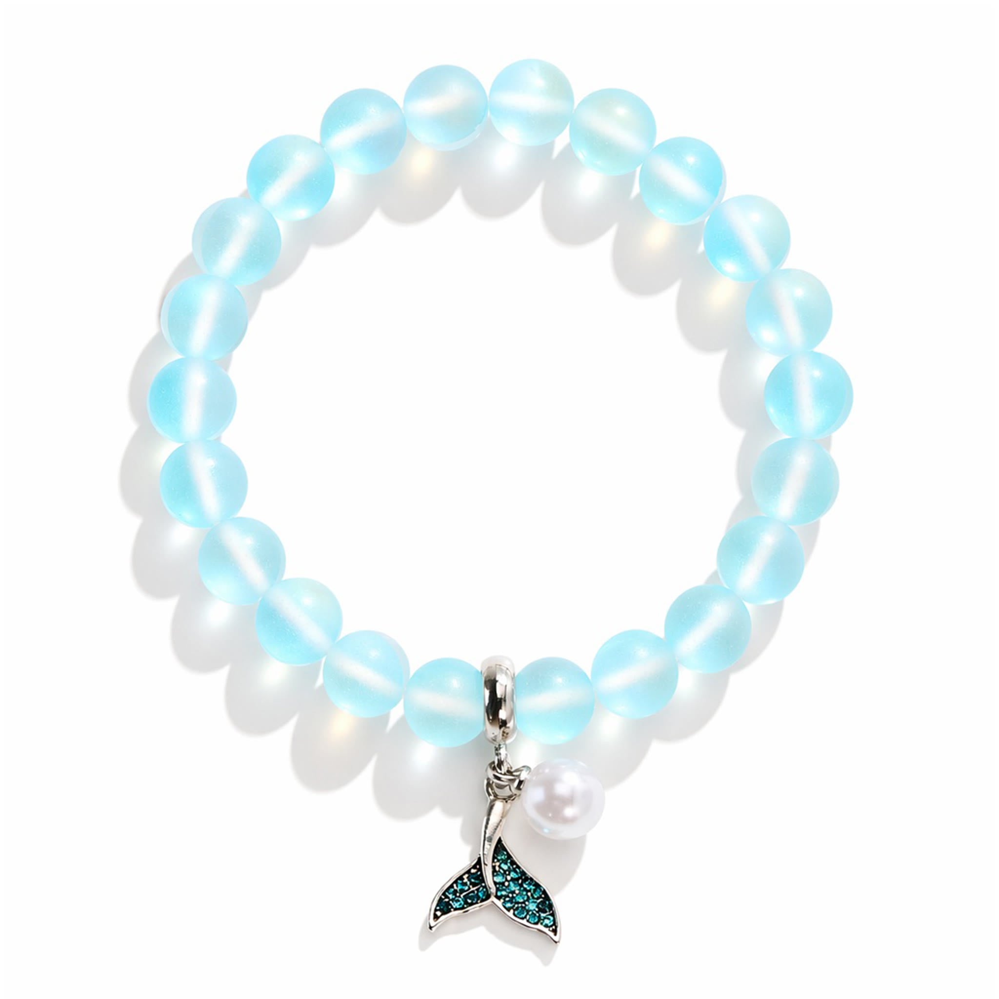Save The Ocean Whale Bracelet - Recycled 8mm Frosted Sea Glass Beads With Whale Tail Charm - image 0