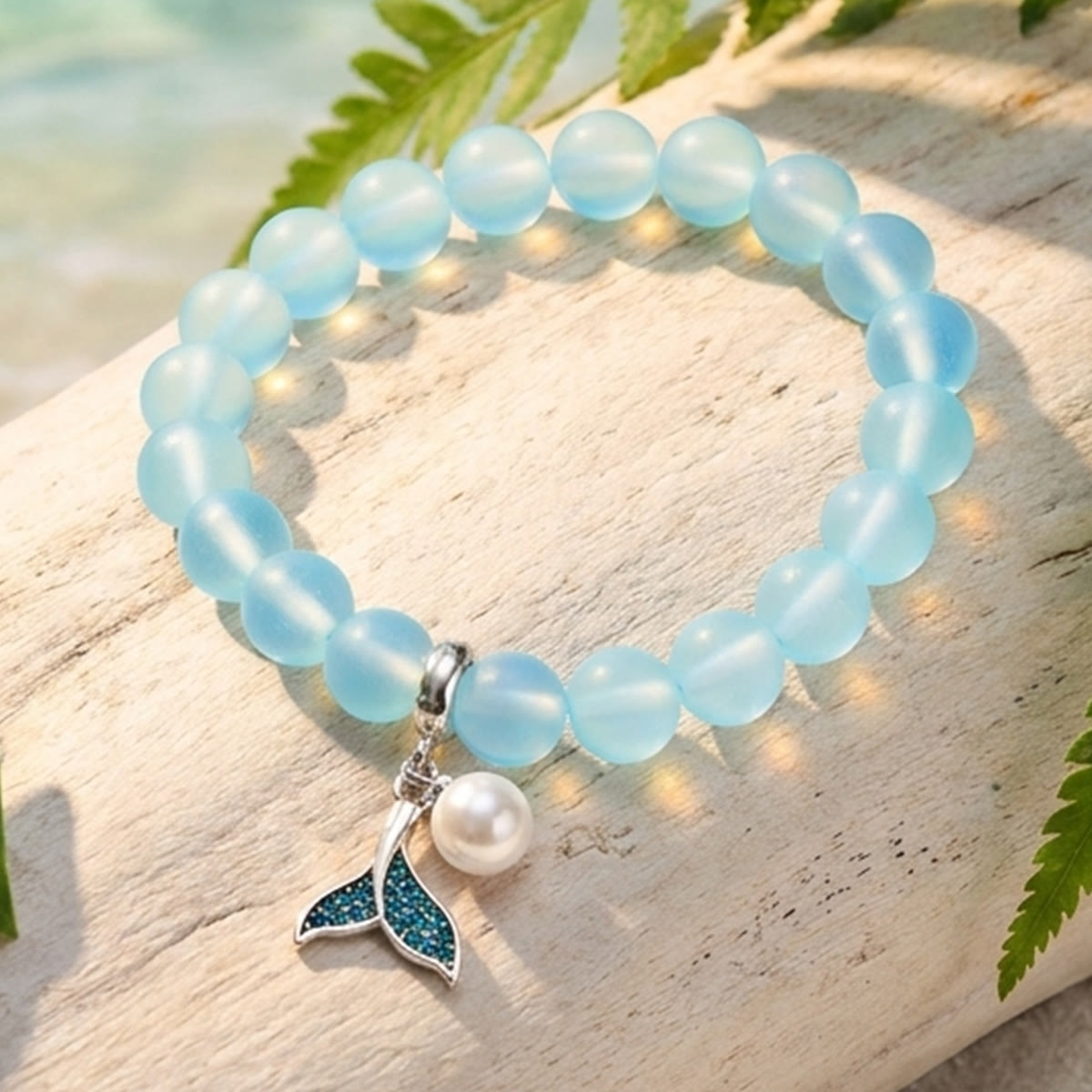 Save The Ocean Whale Bracelet - Recycled 8mm Frosted Sea Glass Beads With Whale Tail Charm - image 6
