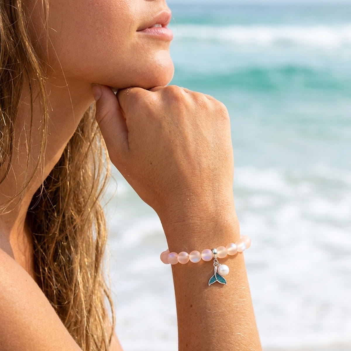 Save The Ocean Whale Bracelet - Recycled 8mm Frosted Sea Glass Beads With Whale Tail Charm - image 17