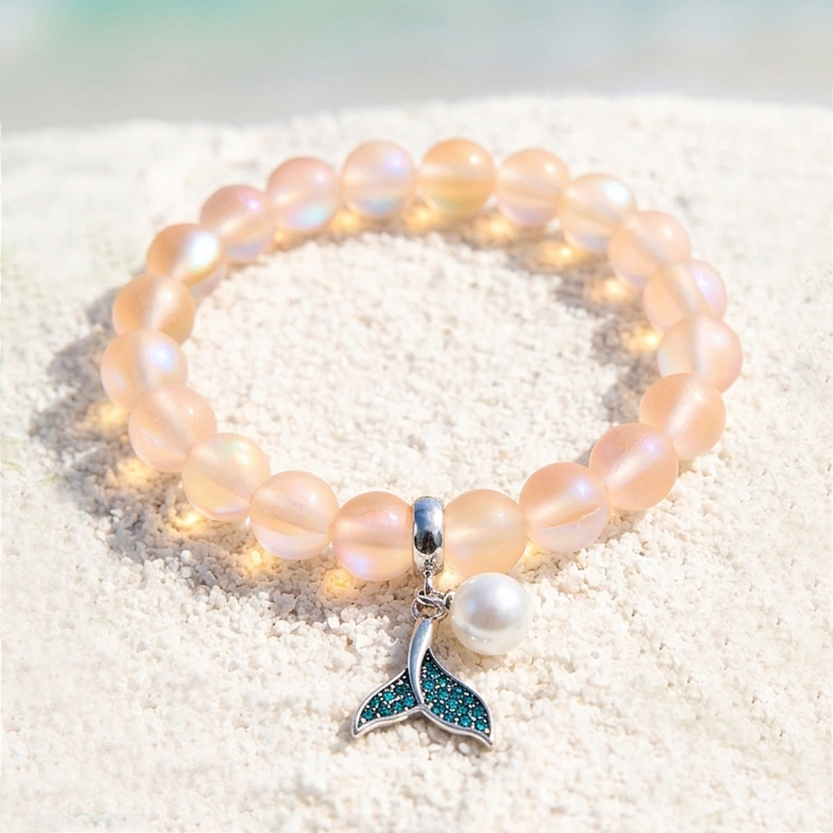 Save The Ocean Whale Bracelet - Recycled 8mm Frosted Sea Glass Beads With Whale Tail Charm - Yellow - Approx. 6.93"/17.6cm - image 16