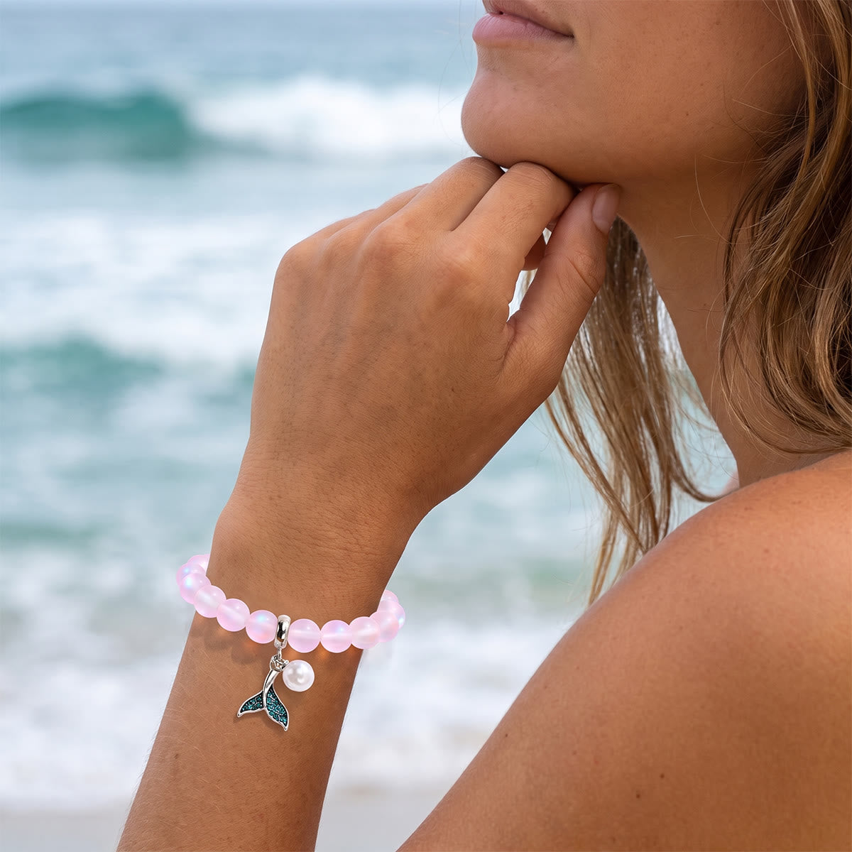 Save The Ocean Whale Bracelet - Recycled 8mm Frosted Sea Glass Beads With Whale Tail Charm - image 20