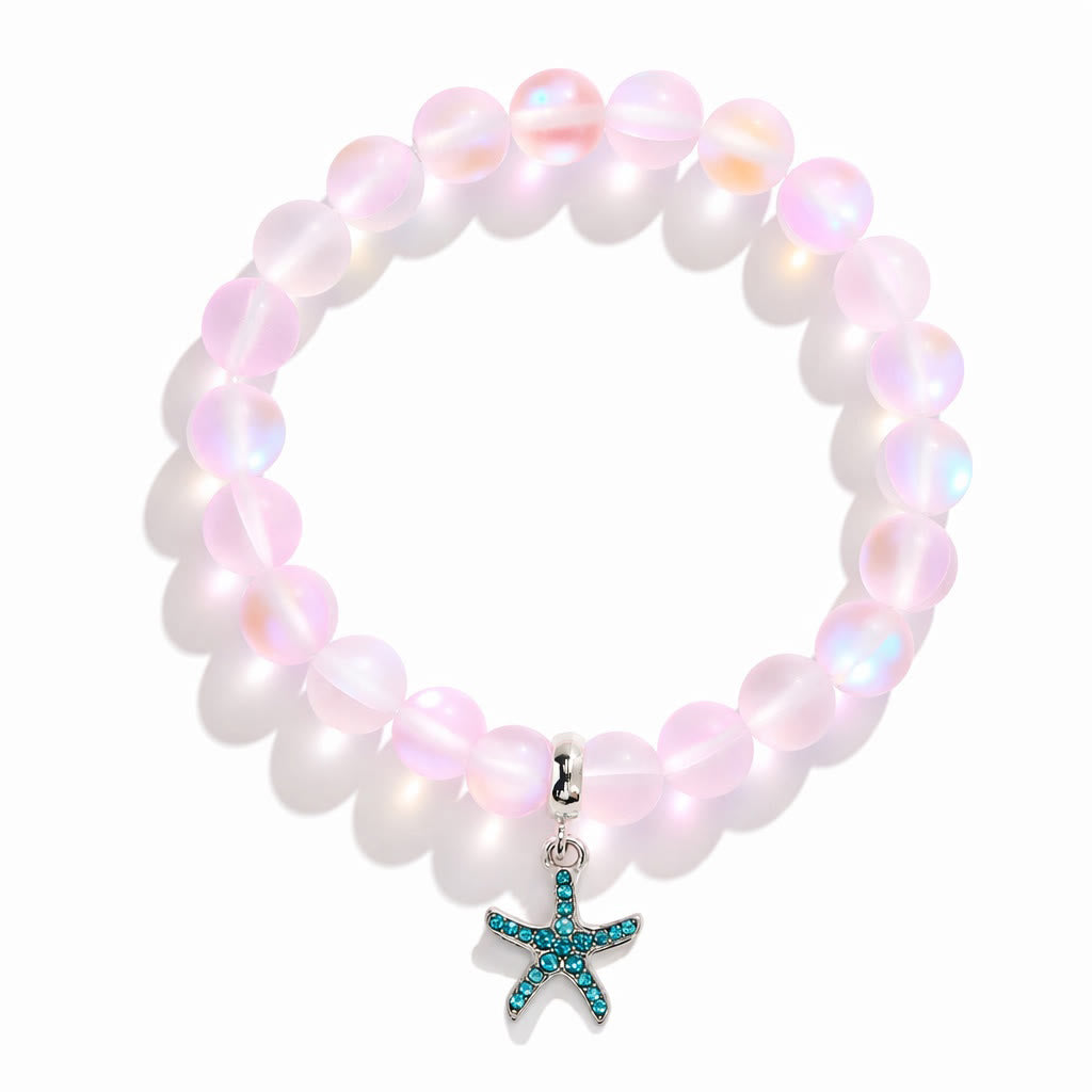 Supports Ocean Conservation Sea Stars Bracelet - Recycled 8mm Frosted Sea Glass Beads With Starfish Charm - image 21