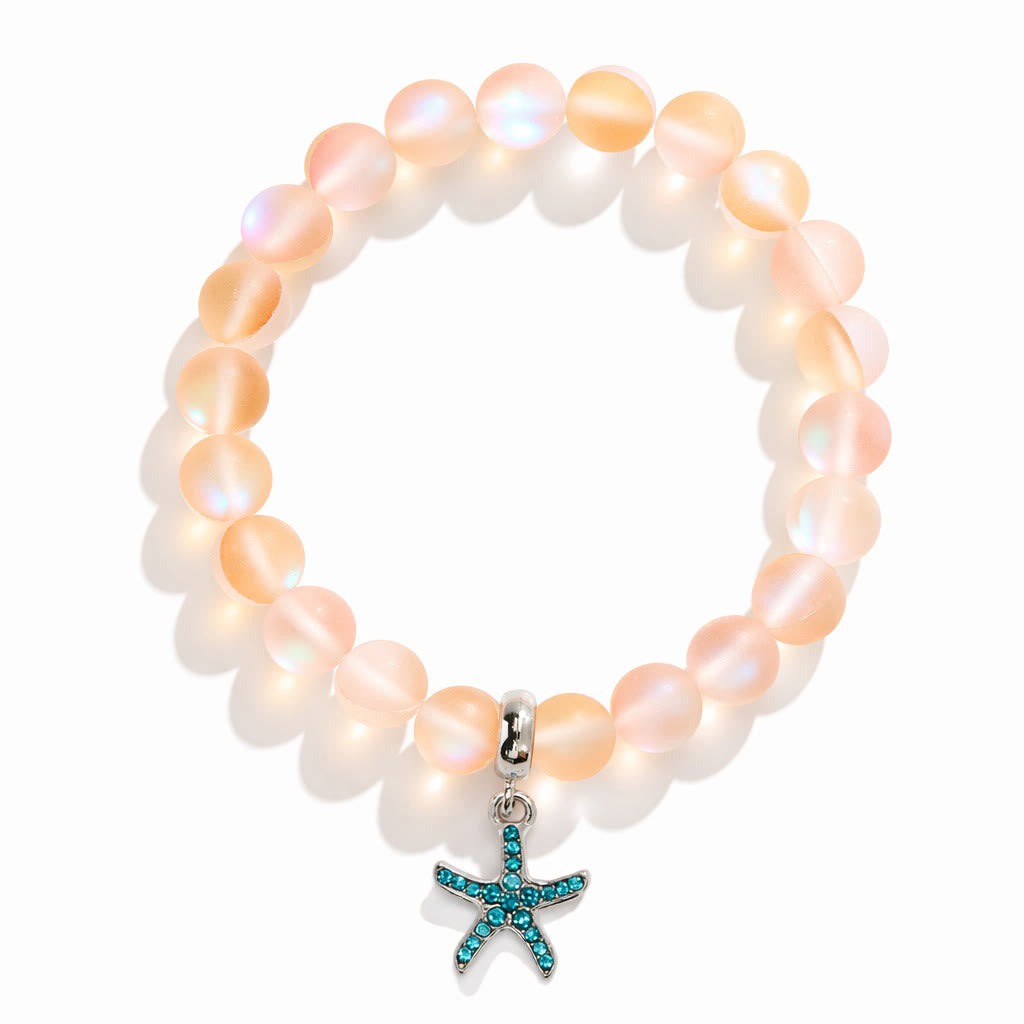 Supports Ocean Conservation Sea Stars Bracelet - Recycled 8mm Frosted Sea Glass Beads With Starfish Charm - image 18