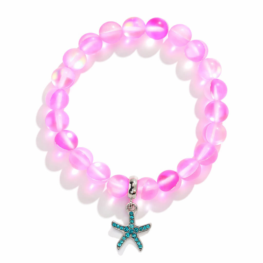 Supports Ocean Conservation Sea Stars Bracelet - Recycled 8mm Frosted Sea Glass Beads With Starfish Charm - image 24