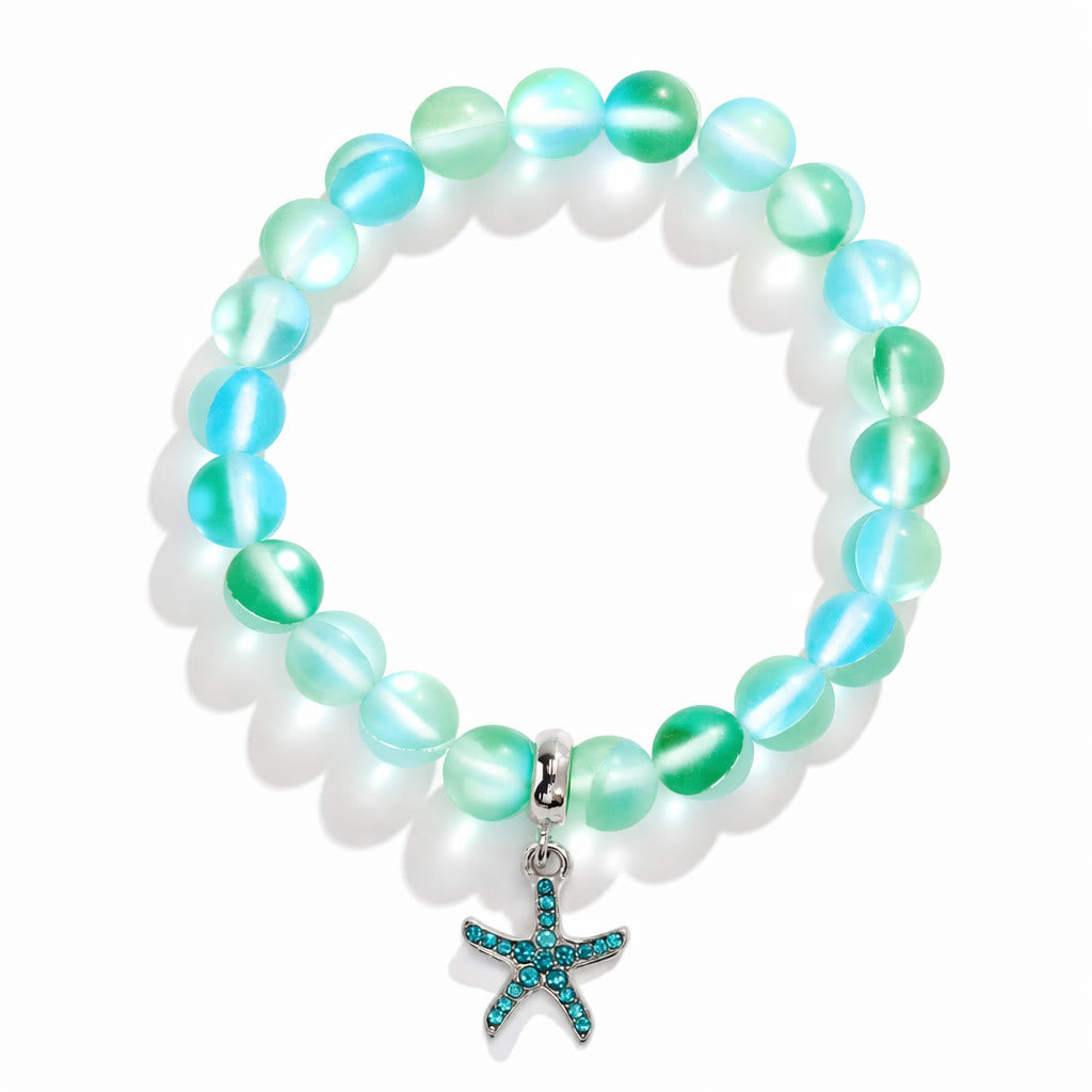 Supports Ocean Conservation Sea Stars Bracelet - Recycled 8mm Frosted Sea Glass Beads With Starfish Charm - image 15