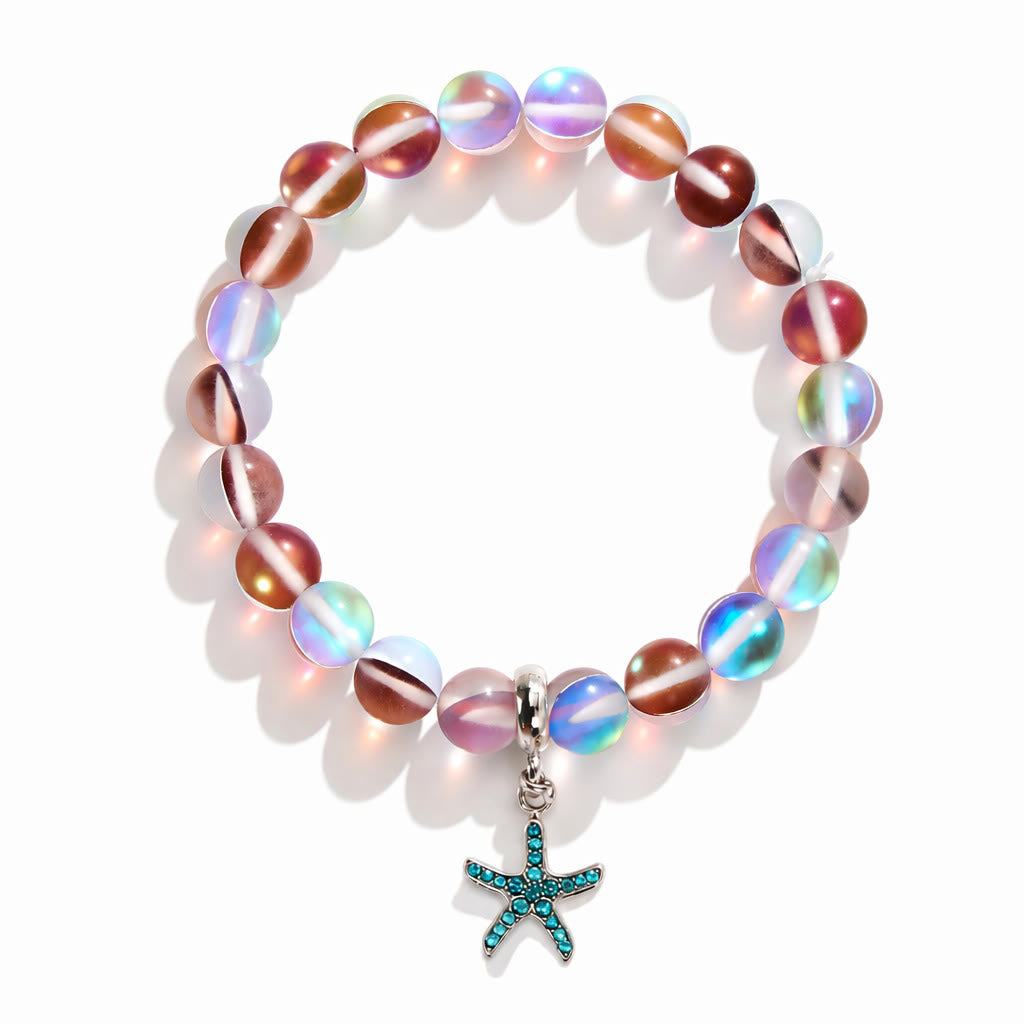 Supports Ocean Conservation Sea Stars Bracelet - Recycled 8mm Frosted Sea Glass Beads With Starfish Charm - image 27