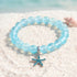 Supports Ocean Conservation Sea Stars Bracelet - Recycled 8mm Frosted Sea Glass Beads With Starfish Charm - Light Blue - Approx. 6.93"/17.6cm - image 2