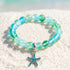 Supports Ocean Conservation Sea Stars Bracelet - Recycled 8mm Frosted Sea Glass Beads With Starfish Charm - Green - Approx. 6.93"/17.6cm - image 13