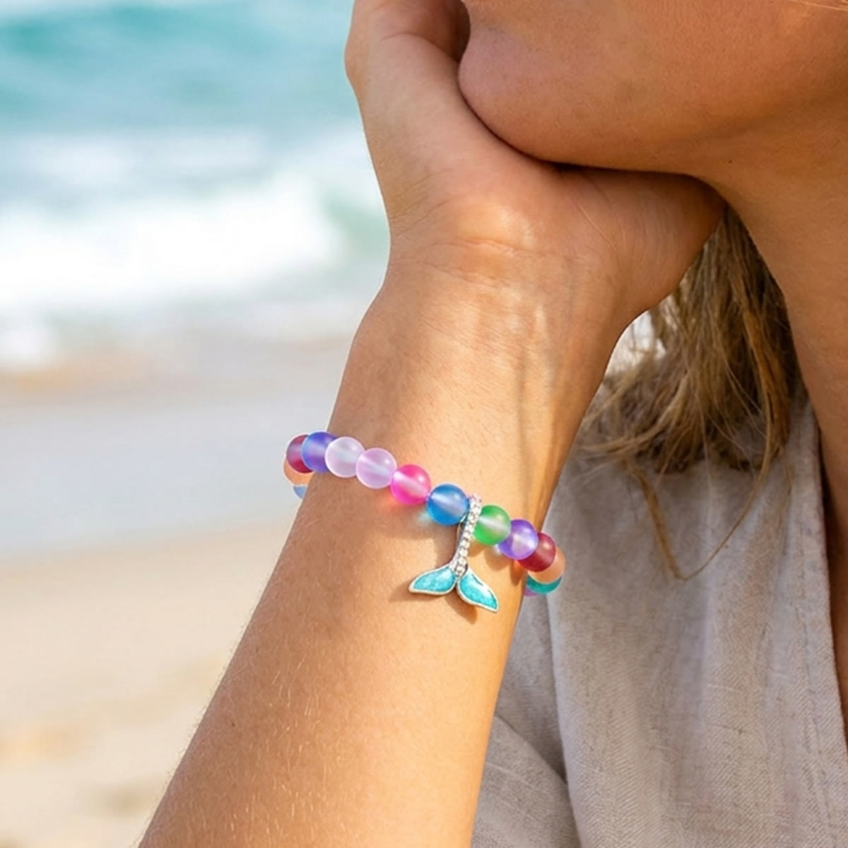 Ocean Guardian Protect Whale Bracelet - Recycled 8mm Frosted Sea Glass Beads With Whale Tail - image 11