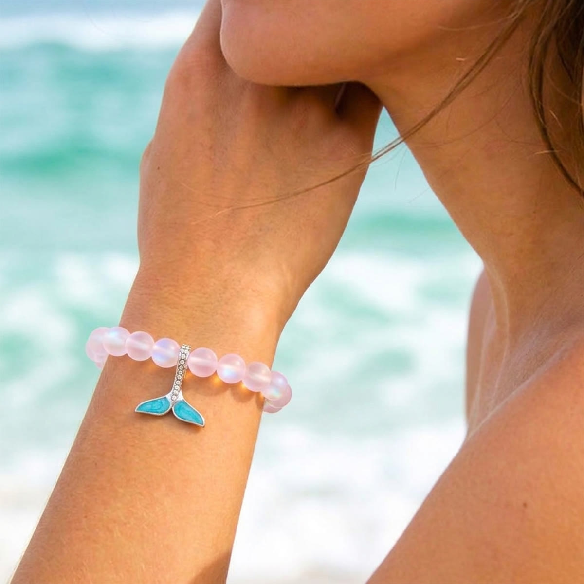 Ocean Guardian Protect Whale Bracelet - Recycled 8mm Frosted Sea Glass Beads With Whale Tail - image 20