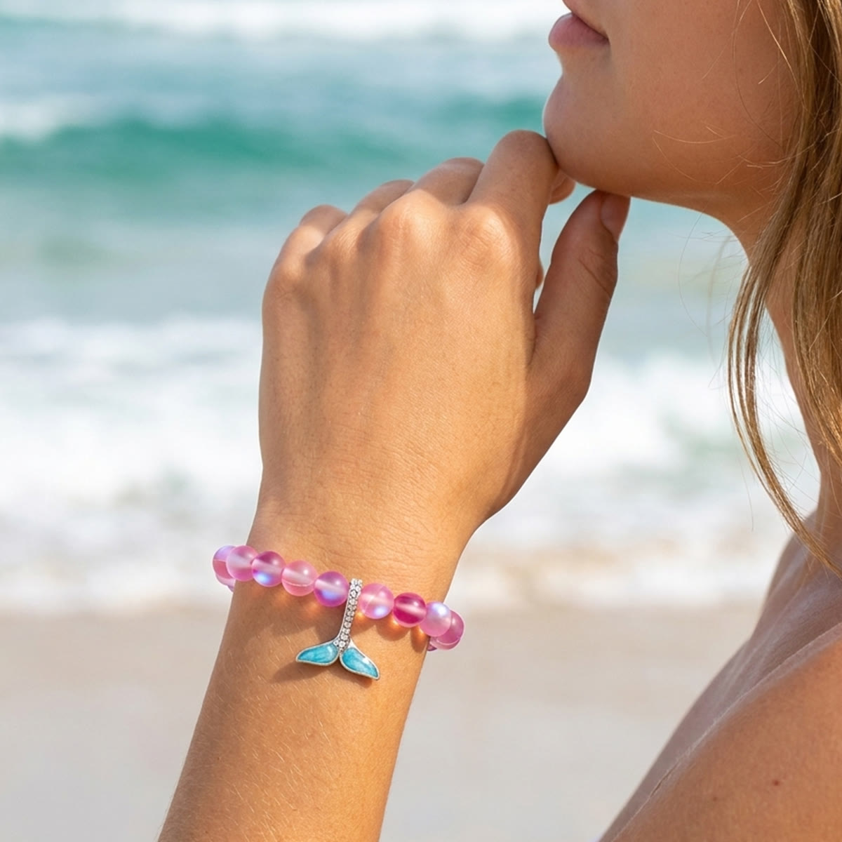 Ocean Guardian Protect Whale Bracelet - Recycled 8mm Frosted Sea Glass Beads With Whale Tail - image 8