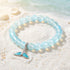 Ocean Guardian Protect Whale Bracelet - Recycled 8mm Frosted Sea Glass Beads With Whale Tail - Light Blue - Approx. 6.93"/17.6cm - image 2