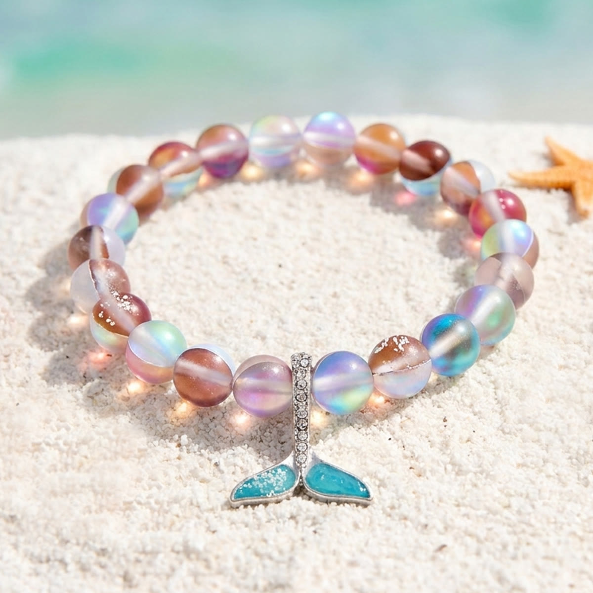Ocean Guardian Protect Whale Bracelet - Recycled 8mm Frosted Sea Glass Beads With Whale Tail - Red - Approx. 6.93"/17.6cm - image 25