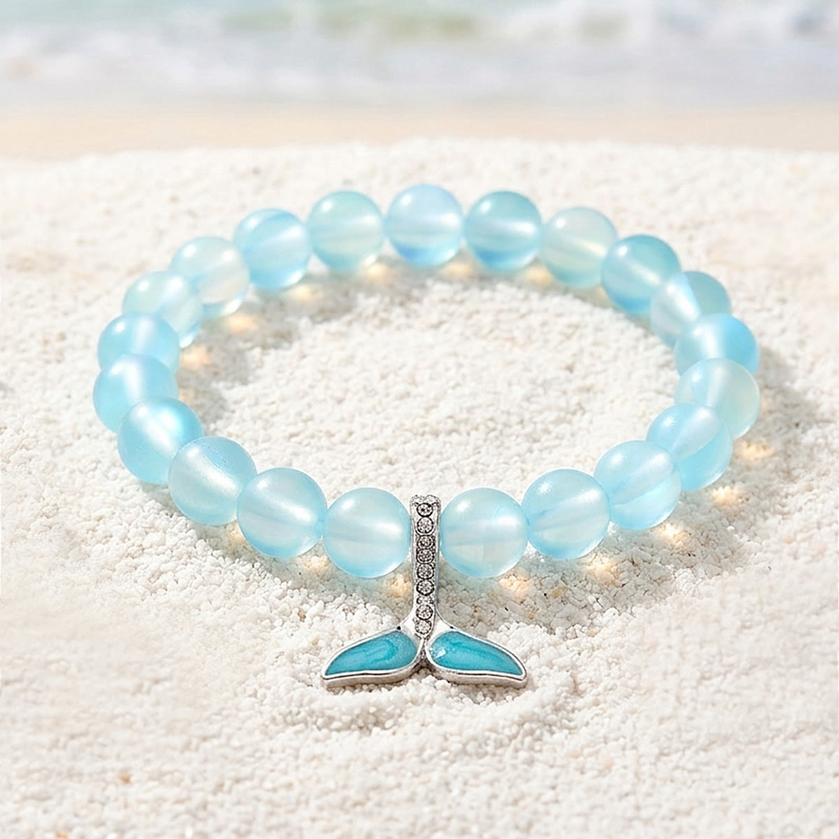 Ocean Guardian Protect Whale Bracelet - Recycled 8mm Frosted Sea Glass Beads With Whale Tail - image 5