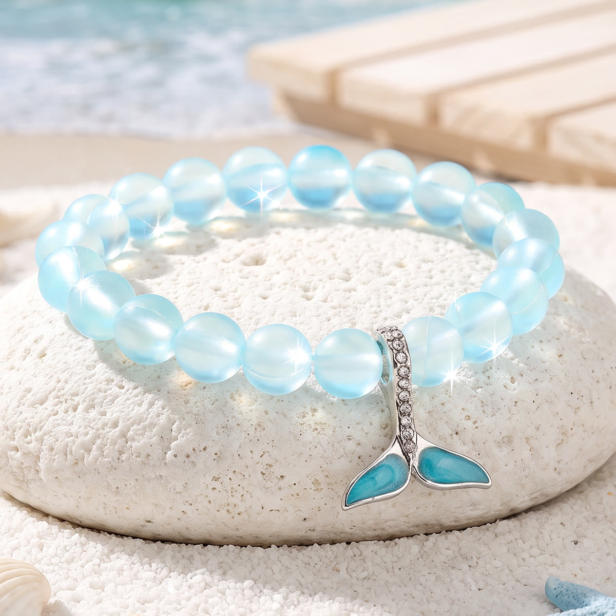 Ocean Guardian Protect Whale Bracelet - Recycled 8mm Frosted Sea Glass Beads With Whale Tail - image 6