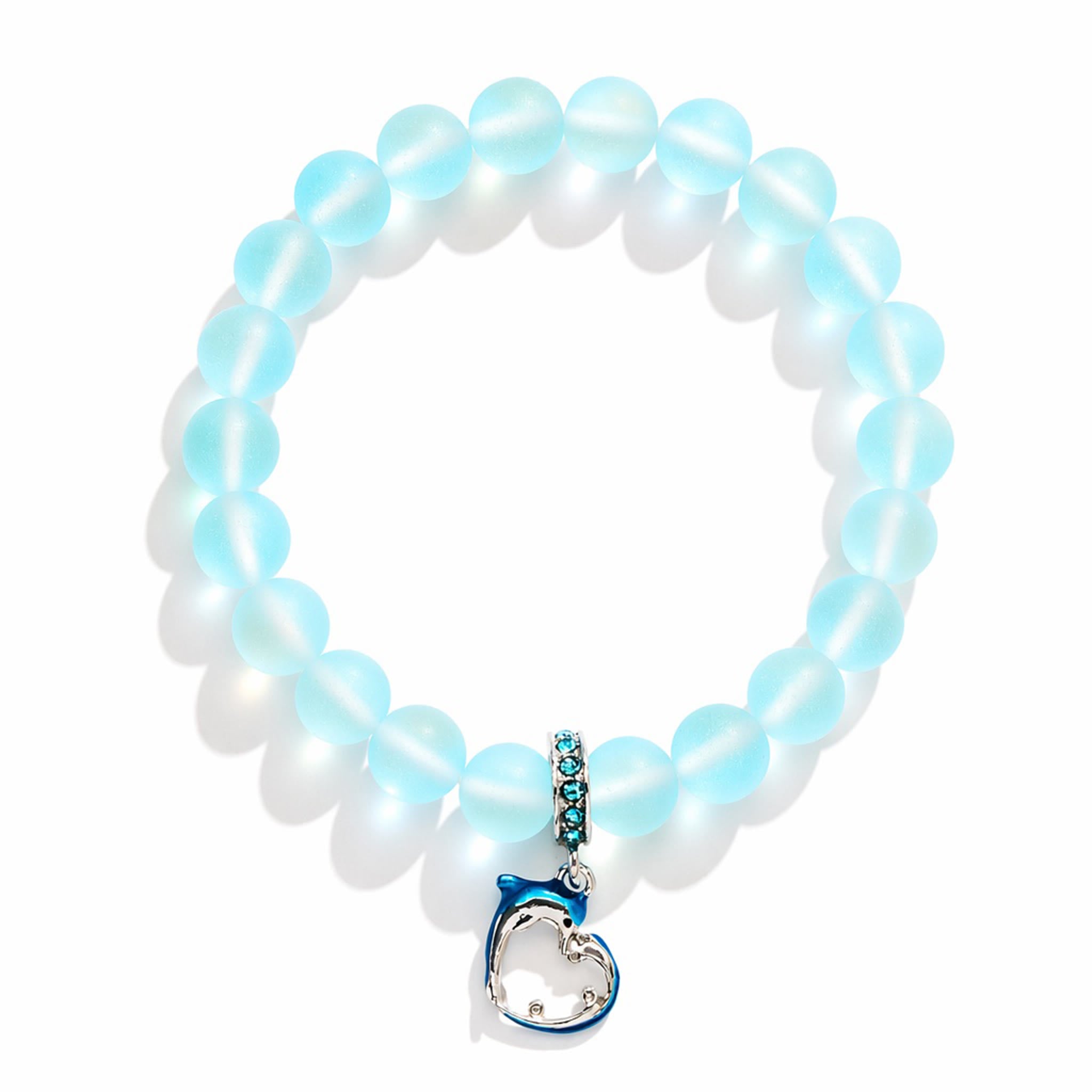 Ocean Guardian Dolphin Bracelet - Handmade Recycled 8mm Frosted Sea Glass Beads With Dolphin Charm - image 0