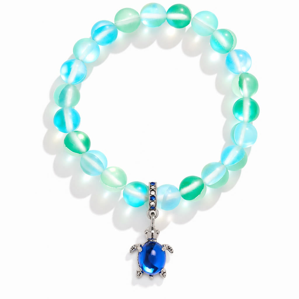 Ocean Conservation Turtle Bracelet For Sea Turtle Lovers - Recycled 8mm Frosted Sea Glass Beads - image 0