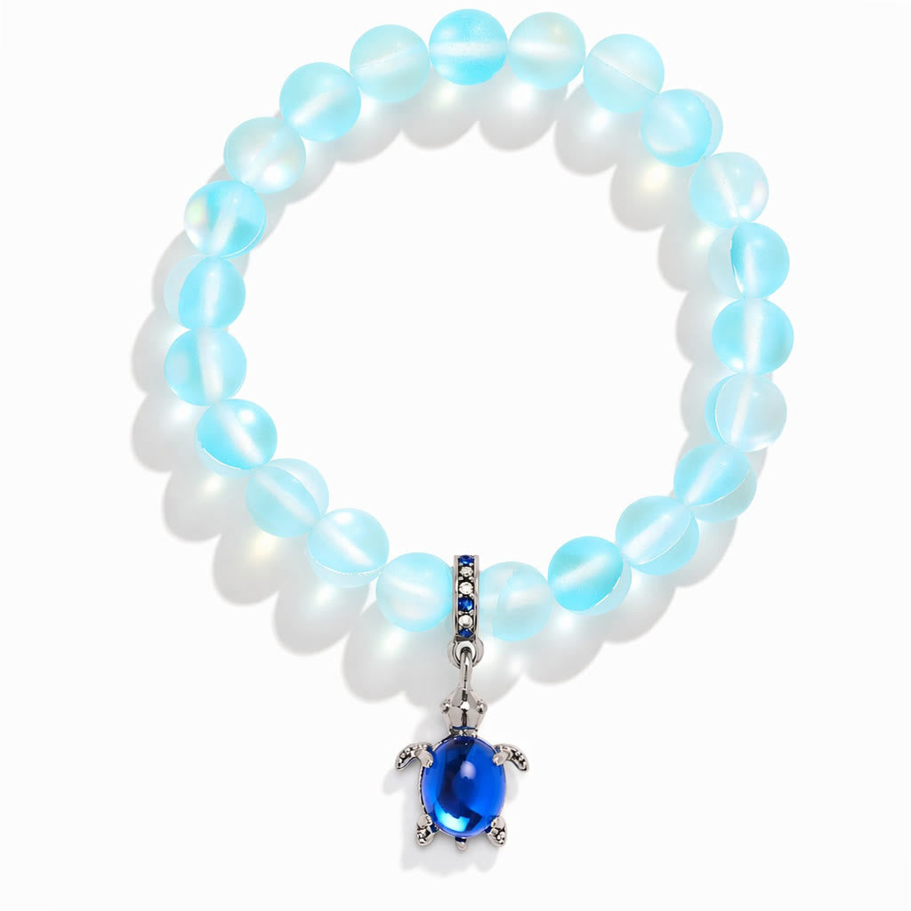 Ocean Conservation Turtle Bracelet For Sea Turtle Lovers - Recycled 8mm Frosted Sea Glass Beads - image 9