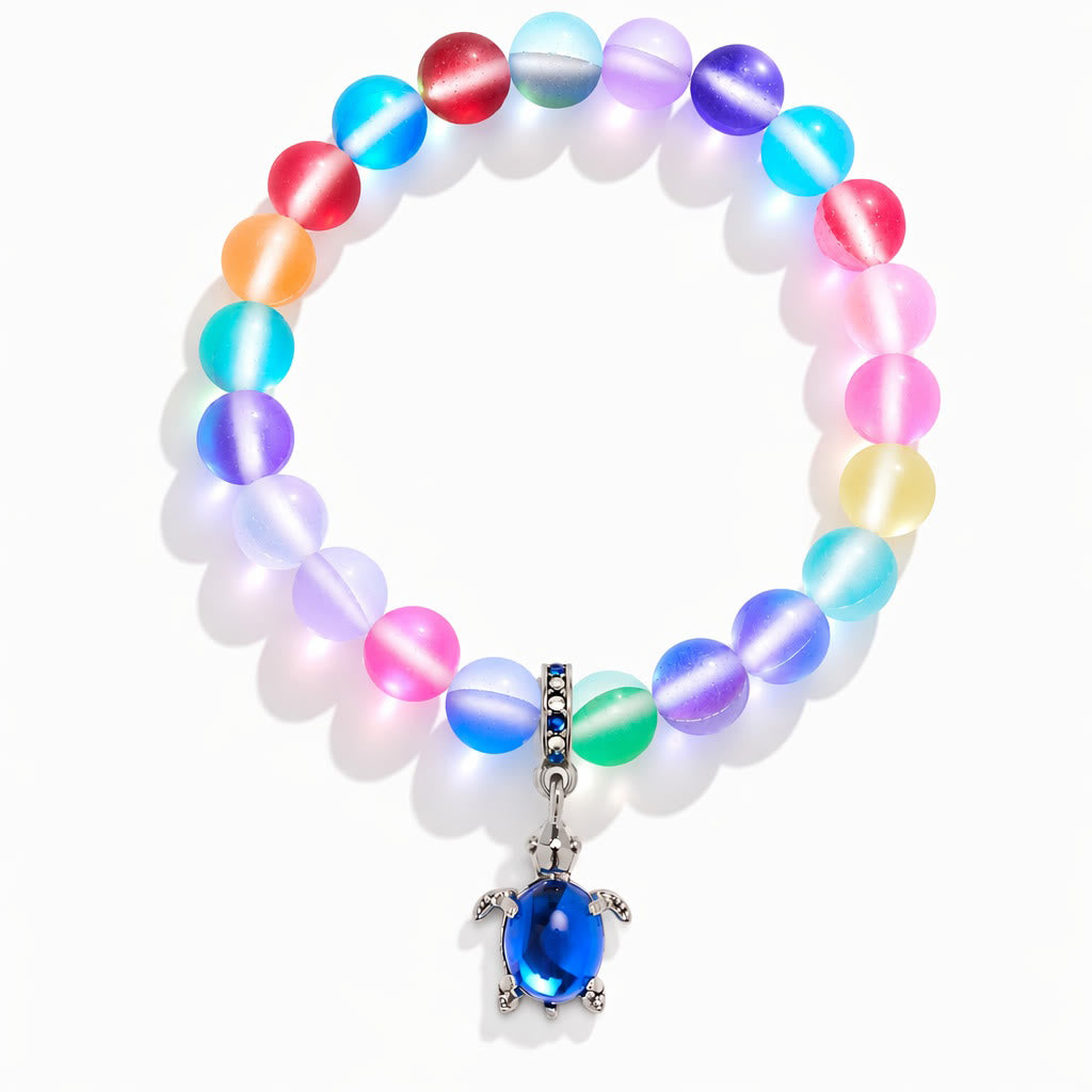 Ocean Conservation Turtle Bracelet For Sea Turtle Lovers - Recycled 8mm Frosted Sea Glass Beads - image 15