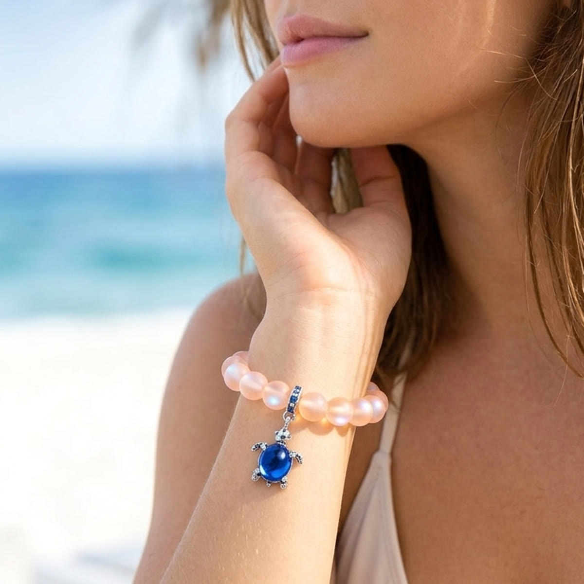 Ocean Conservation Turtle Bracelet For Sea Turtle Lovers - Recycled 8mm Frosted Sea Glass Beads - image 17