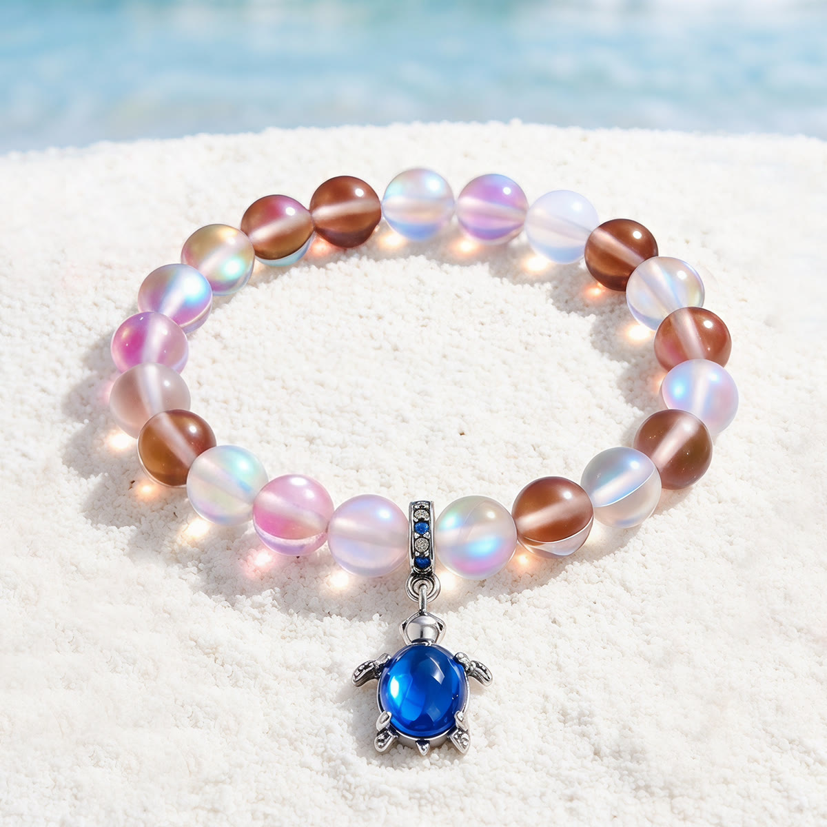 Ocean Conservation Turtle Bracelet For Sea Turtle Lovers - Recycled 8mm Frosted Sea Glass Beads - Red - Approx. 6.93"/17.6cm - image 25