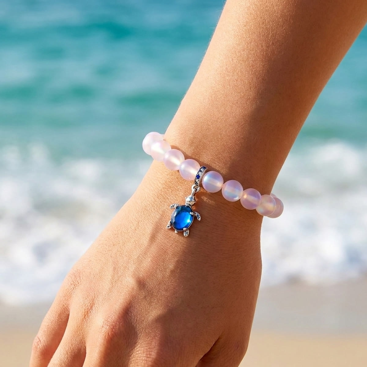 Ocean Conservation Turtle Bracelet For Sea Turtle Lovers - Recycled 8mm Frosted Sea Glass Beads - image 20