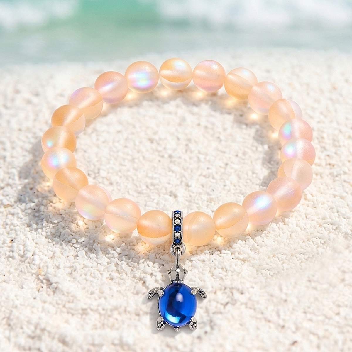 Ocean Conservation Turtle Bracelet For Sea Turtle Lovers - Recycled 8mm Frosted Sea Glass Beads - Yellow - Approx. 6.93"/17.6cm - image 16