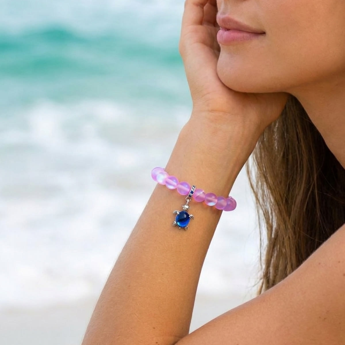 Ocean Conservation Turtle Bracelet For Sea Turtle Lovers - Recycled 8mm Frosted Sea Glass Beads - image 23
