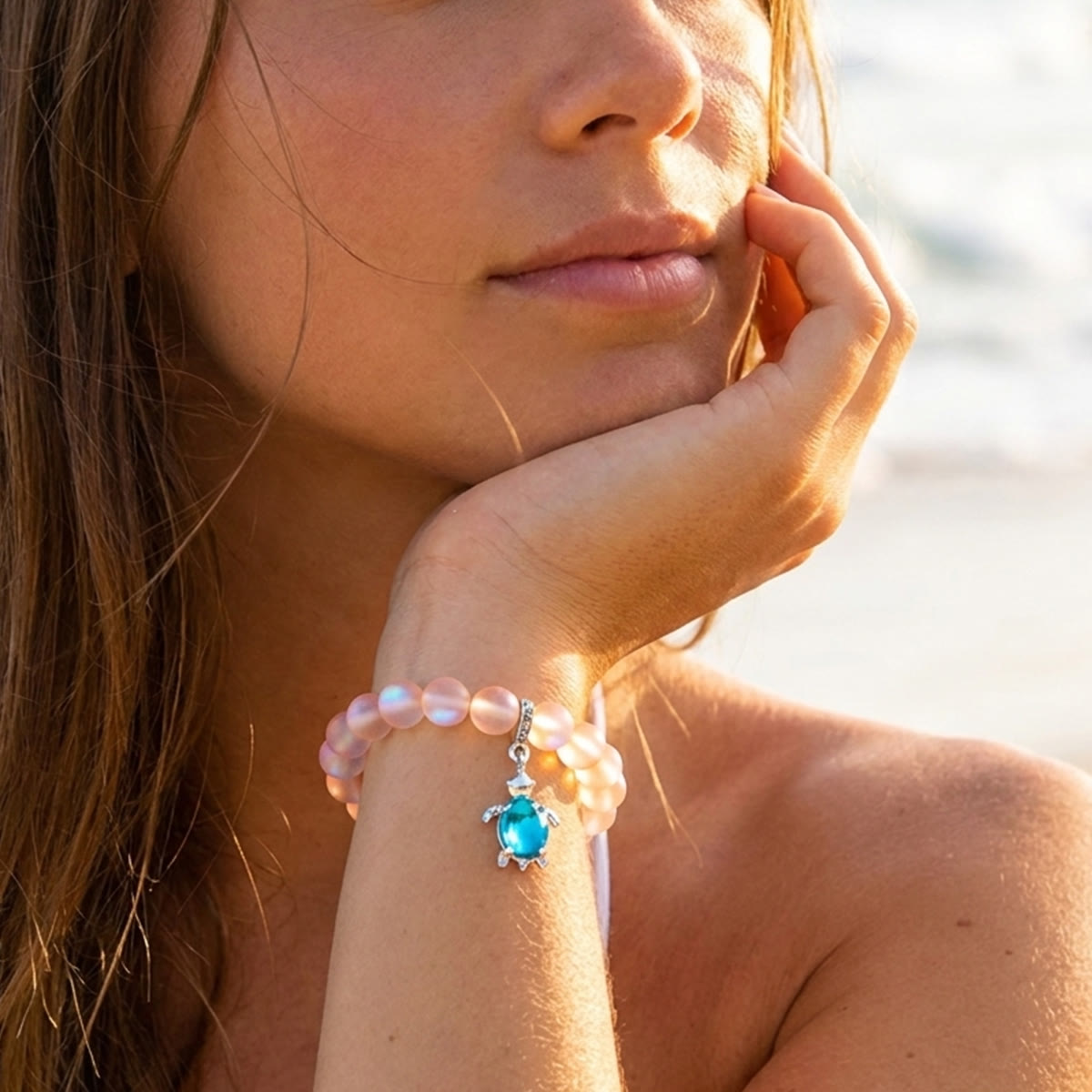 Save Marine Animals Turtle Bracelet - Recycled 8mm Frosted Sea Glass Beads With Crystal Turtle Pendant - image 16