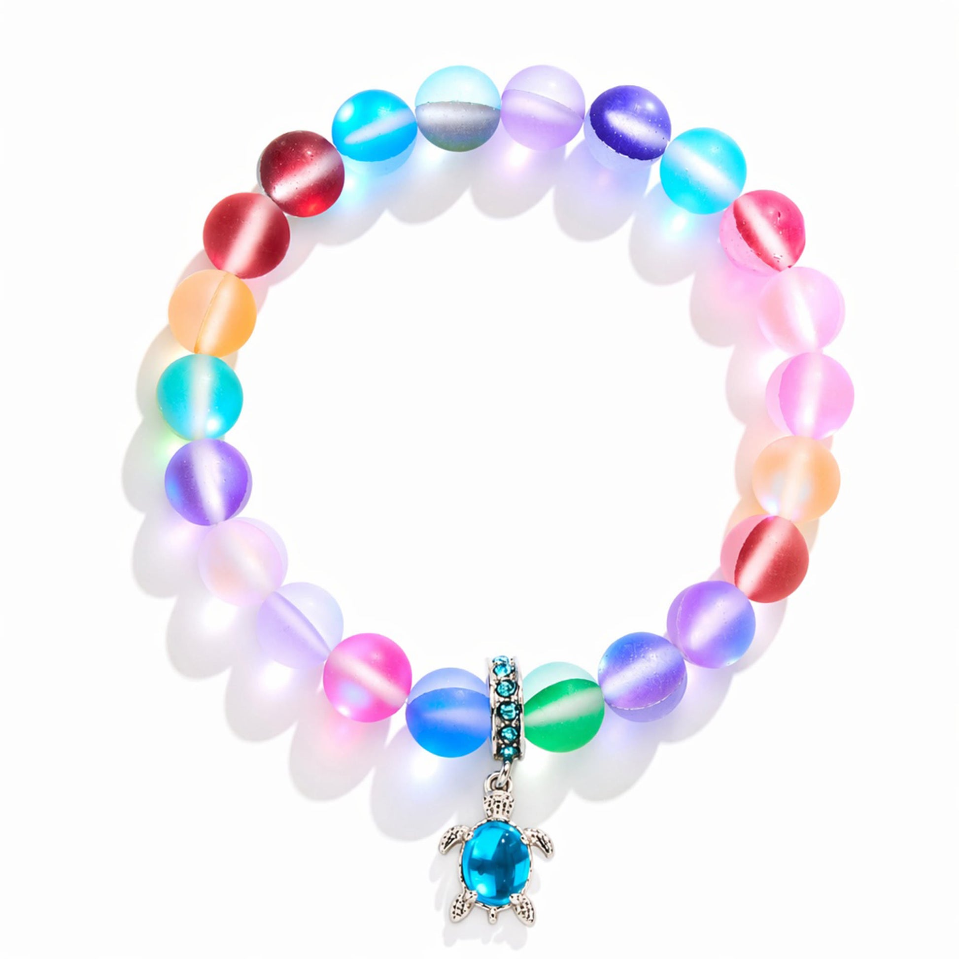 Save Marine Animals Turtle Bracelet - Recycled 8mm Frosted Sea Glass Beads With Crystal Turtle Pendant - image 14