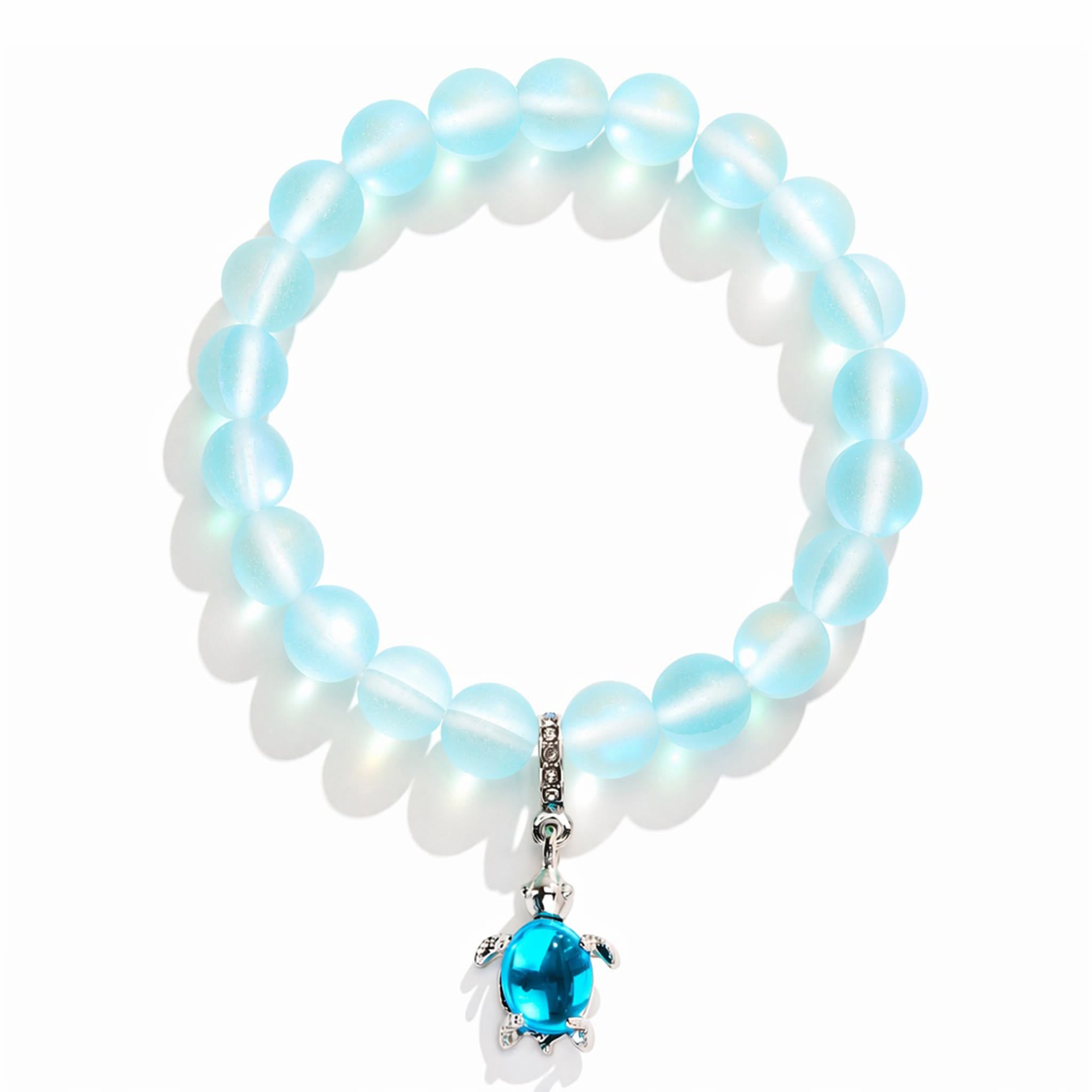 Save Marine Animals Turtle Bracelet - Recycled 8mm Frosted Sea Glass Beads With Crystal Turtle Pendant - image 0