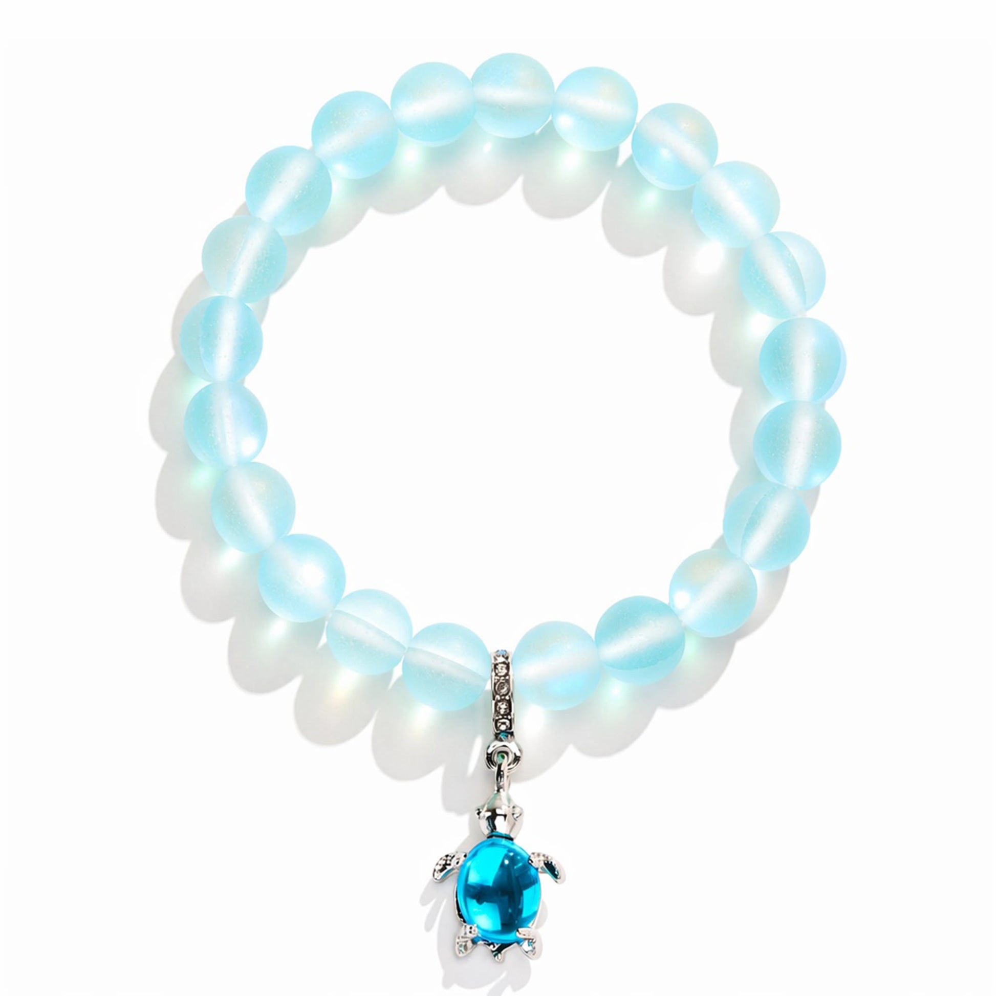 Save Marine Animals Turtle Bracelet - Recycled 8mm Frosted Sea Glass Beads With Crystal Turtle Pendant - image 0