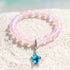 Save Marine Animals Turtle Bracelet - Recycled 8mm Frosted Sea Glass Beads With Crystal Turtle Pendant - Light Pink - Approx. 6.93"/17.6cm - image 18
