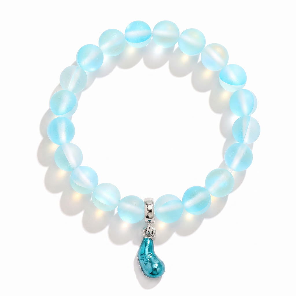 Supports Marine Life Ocean Drop Bracelet - Recycled 8mm Frosted Sea Glass Beads With Blue Teardrop Charm - image 0