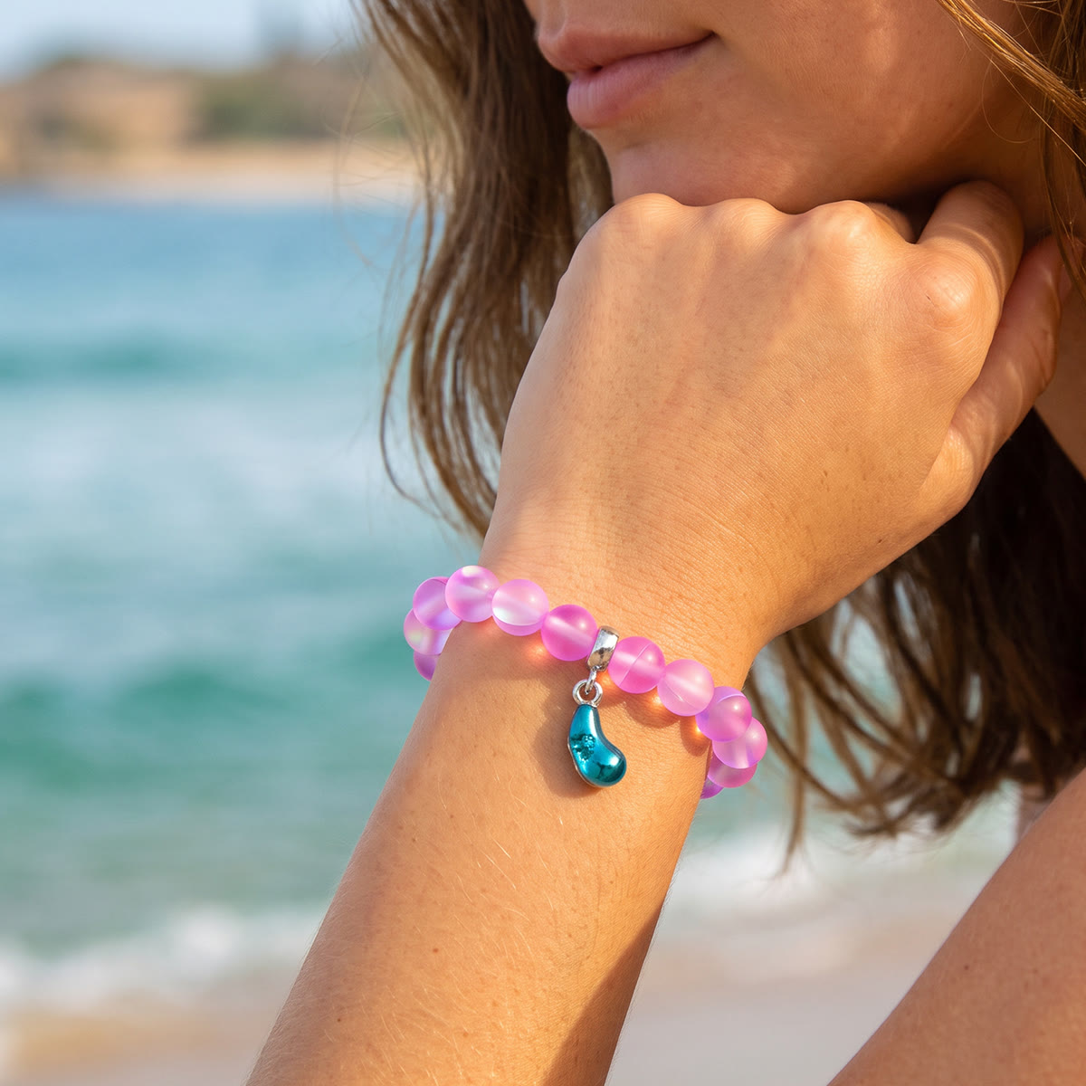 Supports Marine Life Ocean Drop Bracelet - Recycled 8mm Frosted Sea Glass Beads With Blue Teardrop Charm - image 11