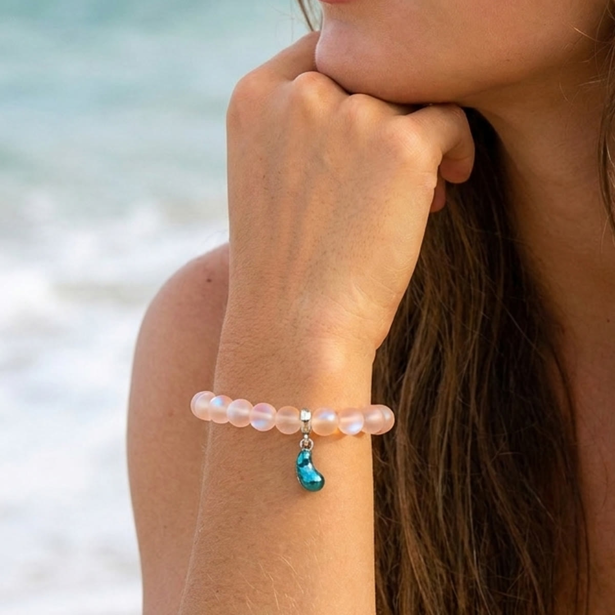 Supports Marine Life Ocean Drop Bracelet - Recycled 8mm Frosted Sea Glass Beads With Blue Teardrop Charm - image 17