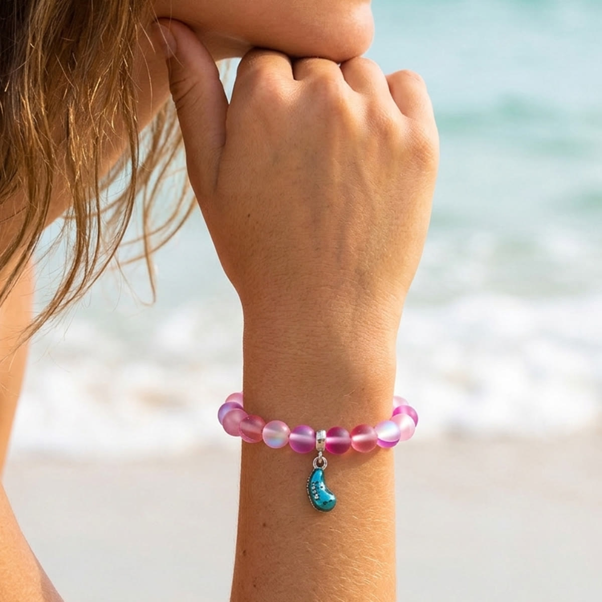 Supports Marine Life Ocean Drop Bracelet - Recycled 8mm Frosted Sea Glass Beads With Blue Teardrop Charm - image 23