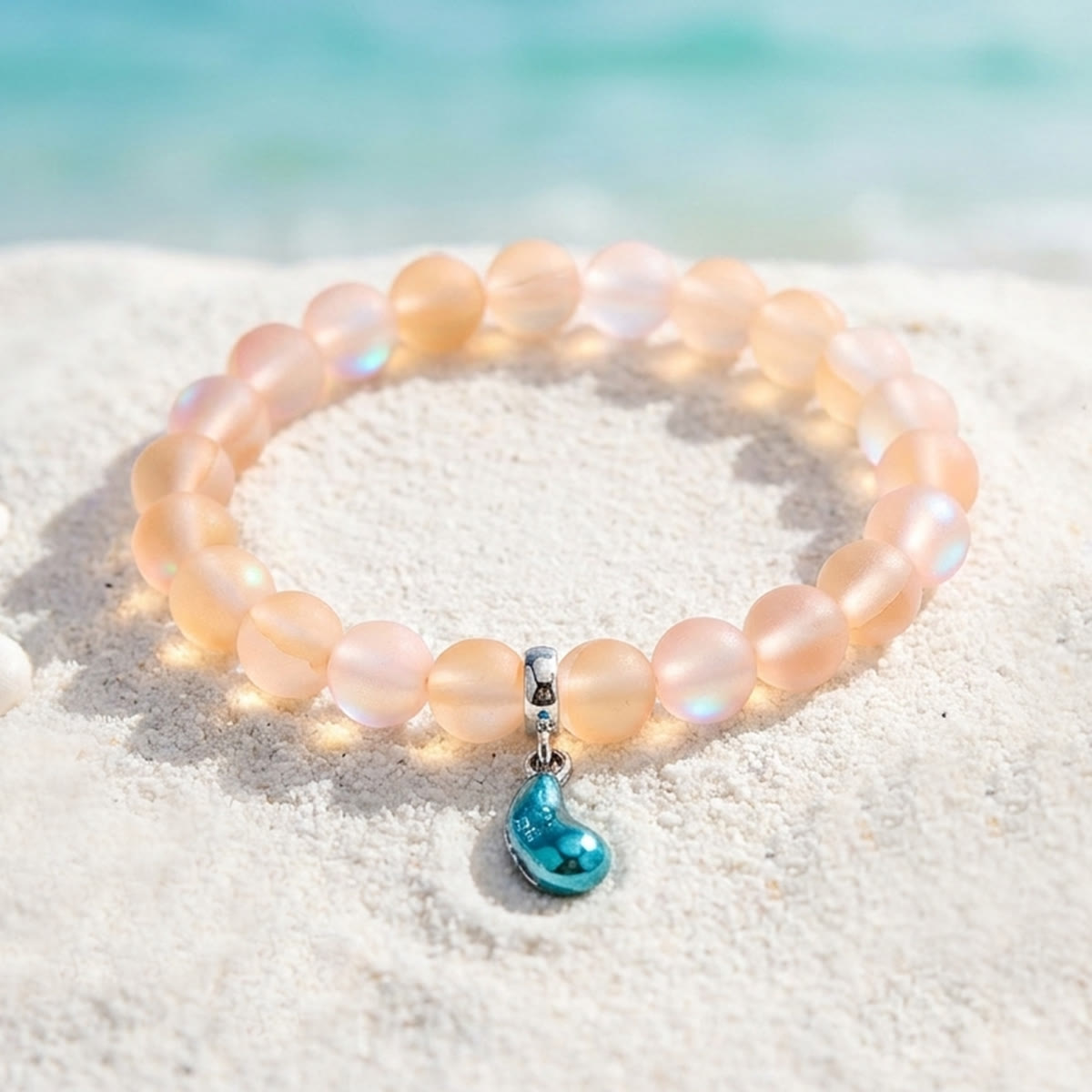 Supports Marine Life Ocean Drop Bracelet - Recycled 8mm Frosted Sea Glass Beads With Blue Teardrop Charm - Yellow - Approx. 6.93"/17.6cm - image 16