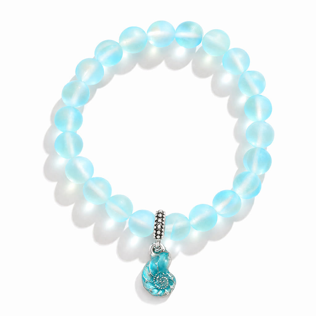 Aqua Blue Conch Bracelet - Recycled 8mm Frosted Sea Glass Beads That Save Marine Life - image 0