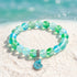 Aqua Blue Conch Bracelet - Recycled 8mm Frosted Sea Glass Beads That Save Marine Life - Green - Approx. 6.93"/17.6cm - image 7