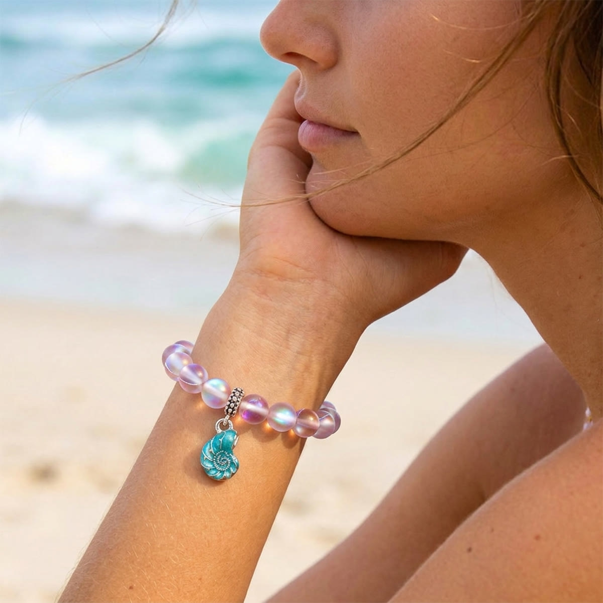 Aqua Blue Conch Bracelet - Recycled 8mm Frosted Sea Glass Beads That Save Marine Life - image 26