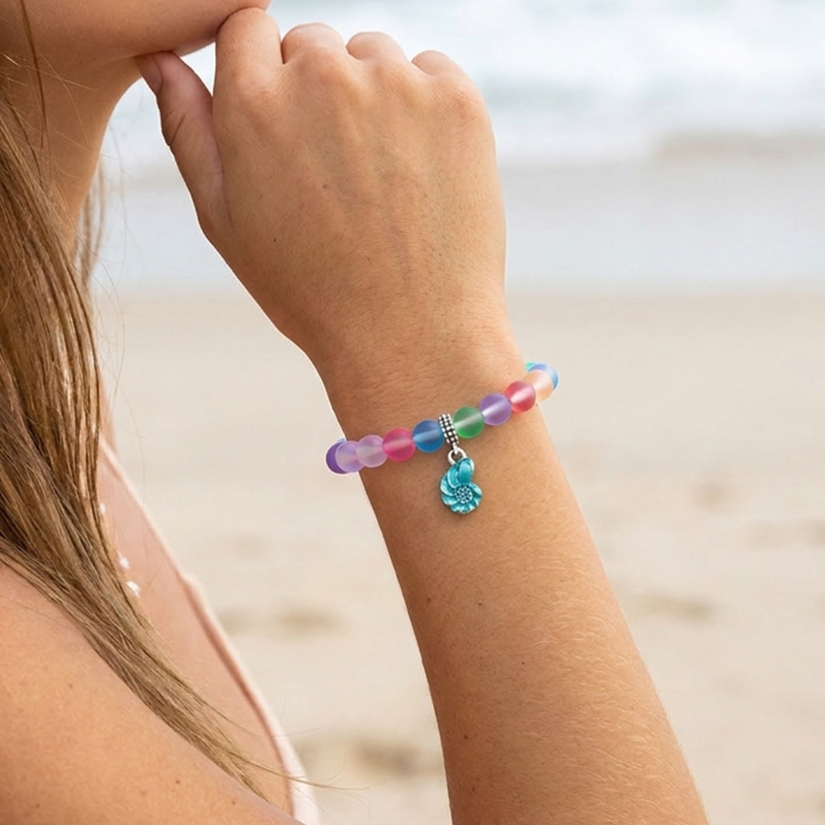 Aqua Blue Conch Bracelet - Recycled 8mm Frosted Sea Glass Beads That Save Marine Life - image 14