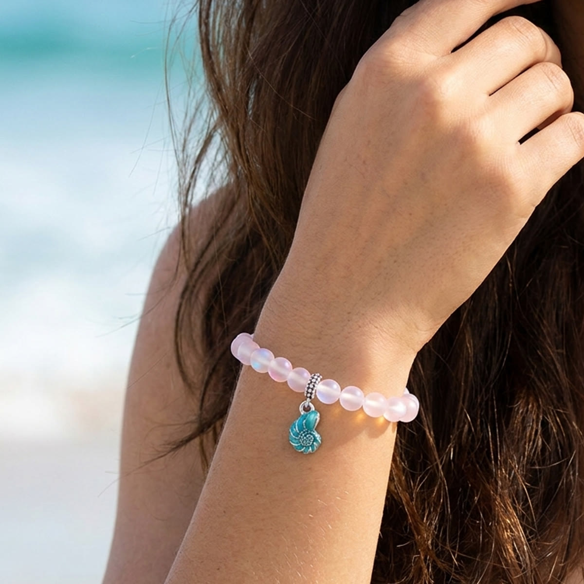 Aqua Blue Conch Bracelet - Recycled 8mm Frosted Sea Glass Beads That Save Marine Life - image 20