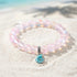Aqua Blue Conch Bracelet - Recycled 8mm Frosted Sea Glass Beads That Save Marine Life - Light Pink - Approx. 6.93"/17.6cm - image 19