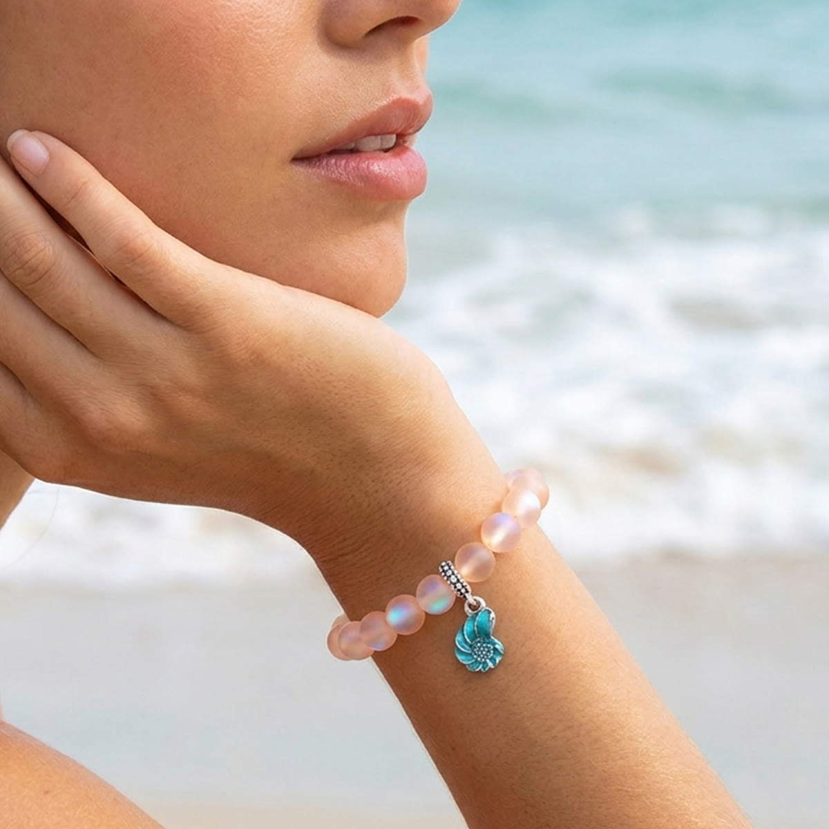 Aqua Blue Conch Bracelet - Recycled 8mm Frosted Sea Glass Beads That Save Marine Life - image 17