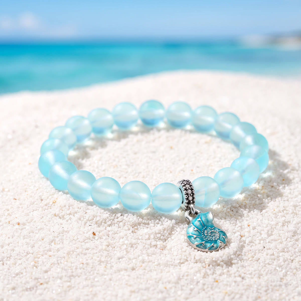 Aqua Blue Conch Bracelet - Recycled 8mm Frosted Sea Glass Beads That Save Marine Life - image 5