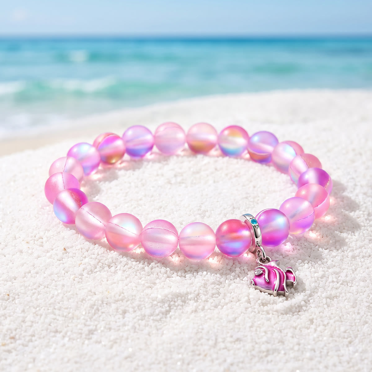Pink Tropical Fish Bracelet - Recycled 8mm Frosted Sea Glass Beads For Ocean Conservation - image 5