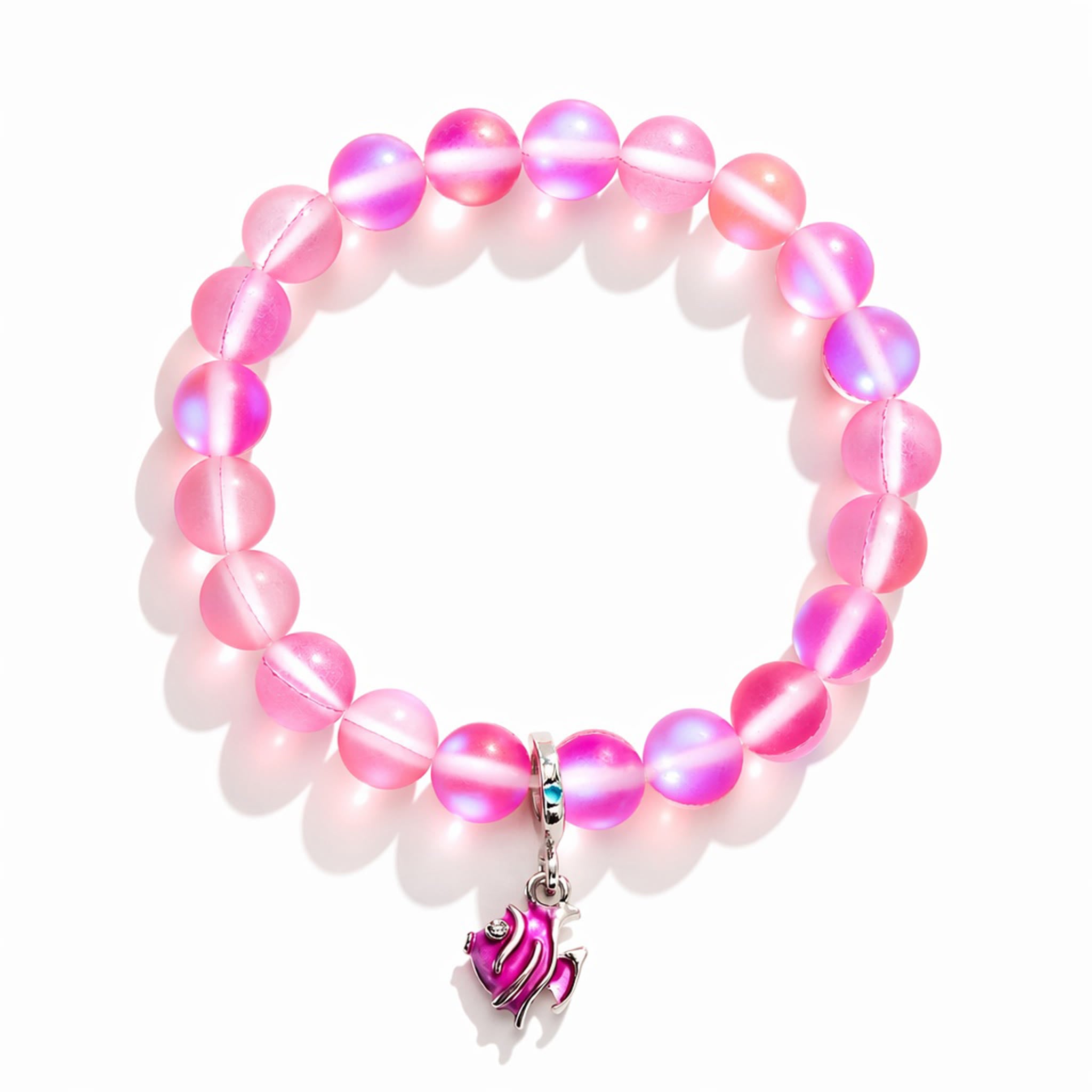 Pink Tropical Fish Bracelet - Recycled 8mm Frosted Sea Glass Beads For Ocean Conservation - image 0